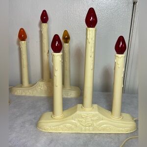 Set of 2 Vintage Light Up Candelabra Christmas Holiday Lights Candlestick Taper